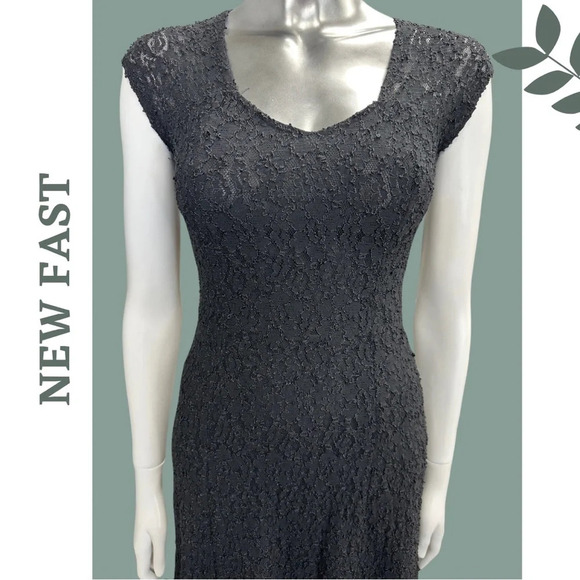 Stretch Lace Black Dress Lined Cap Sleeve size 10 - Picture 5 of 10